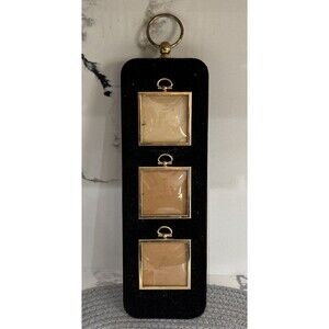 Antique Art Deco Black Velvet And Brass Convex Picture Frame 3 Picture Hang Only